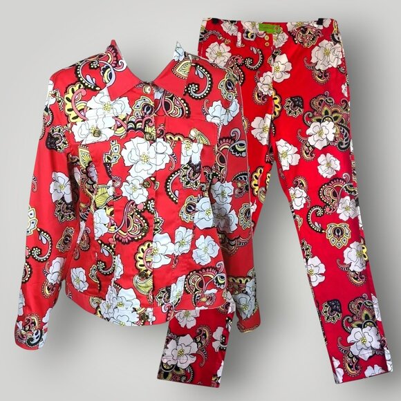 Island Republic 2 Pc Set Woman's Jacket 12 Pants 6 Cotton Blend Pant Suit - Picture 2 of 16